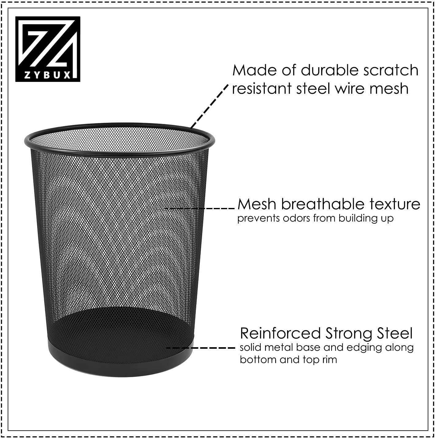 2 x METAL MESH WASTE PAPER BIN FOR OFFICE HOME USE BEDROOM - LIGHTWEIGHT STURDY