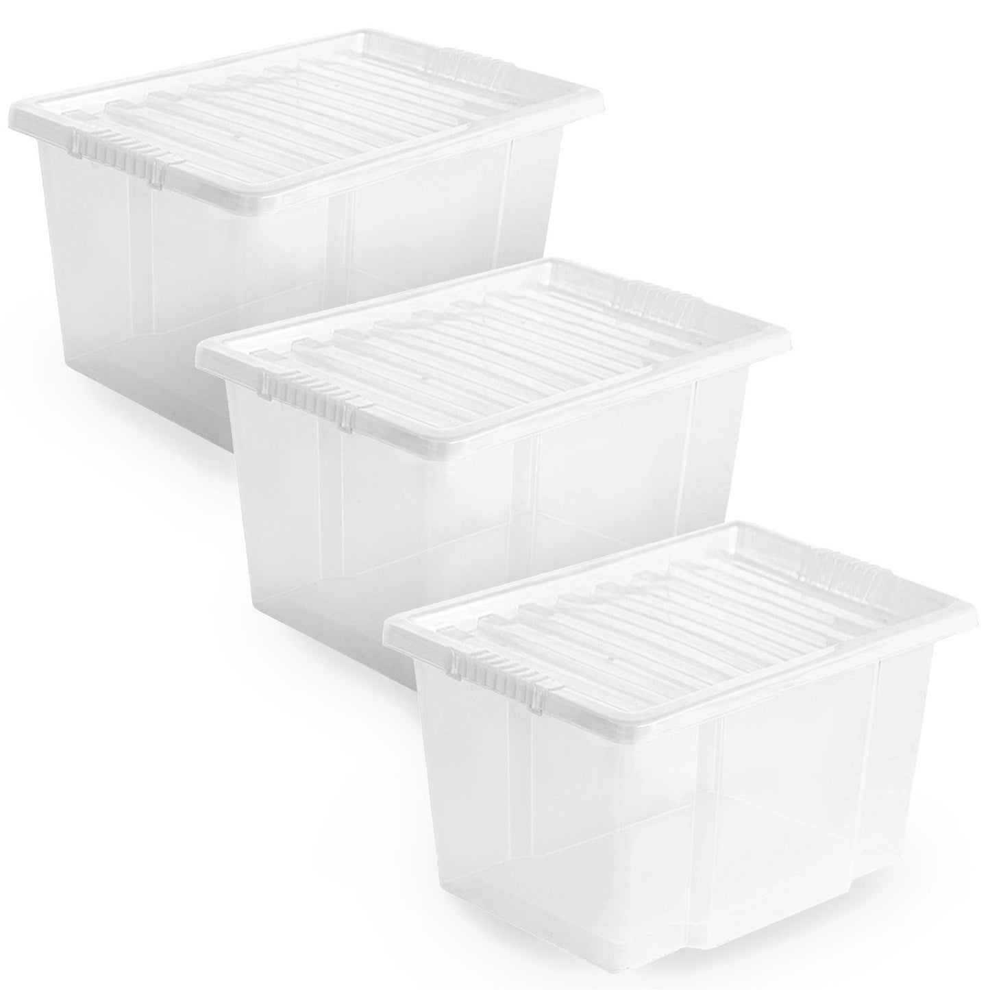 Plastic Storage Boxes with Lids – Clear Black Small Medium Large Stackable Plastic Containers | Ideal for Craft, Shoes, Toys, Office, and Kitchen Organiser | Durable, BPA Free Storage Bin (SET of 3)