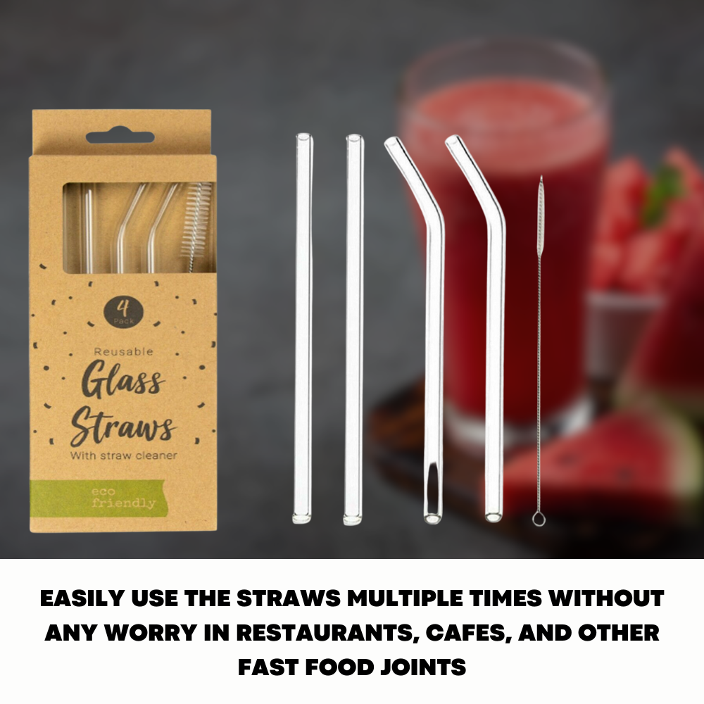4x Reusable Glass Straws For Party Use - ZYBUX