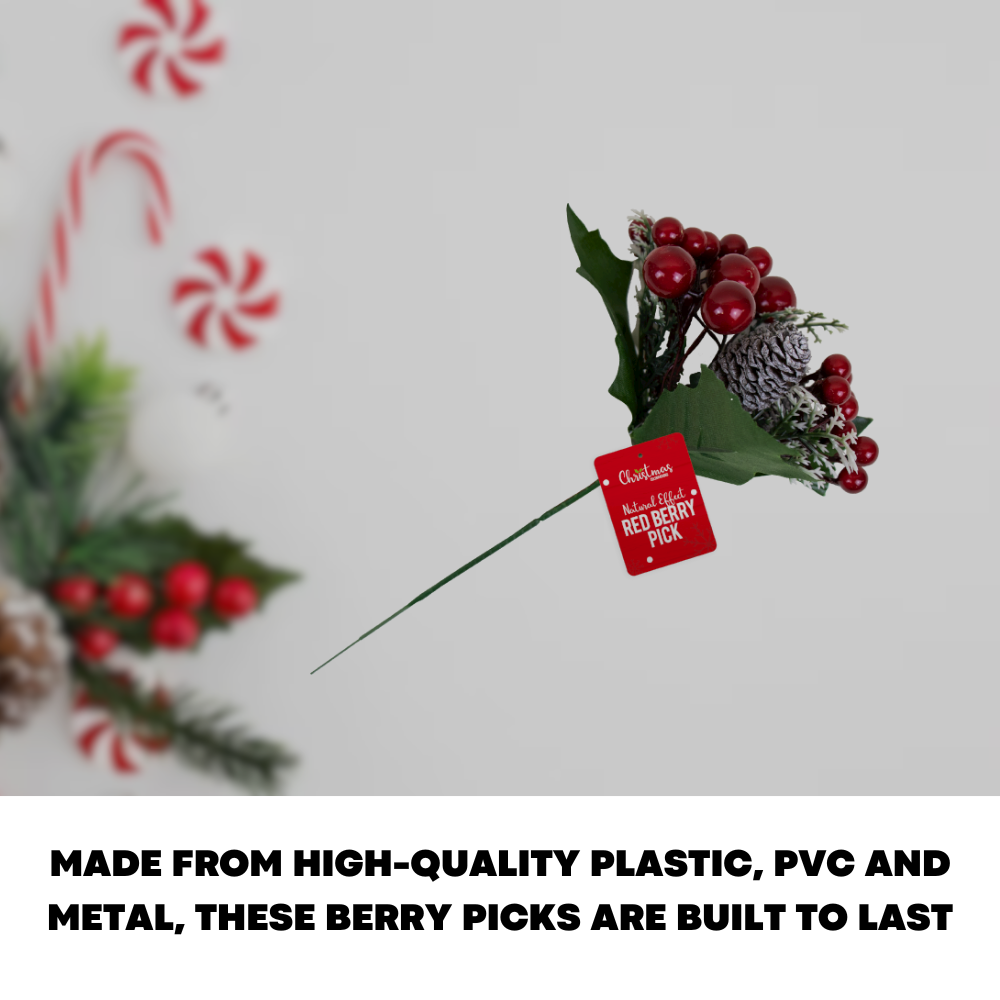 3x Red Berry Stems Flower Decoration Christmas
