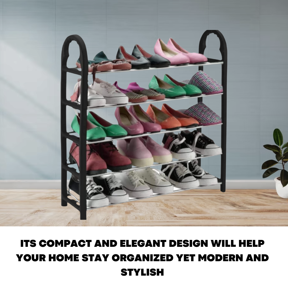 5 Tier 15 Pairs Shoe Stand Rack Organiser Lightweight Compact Space Save Storage