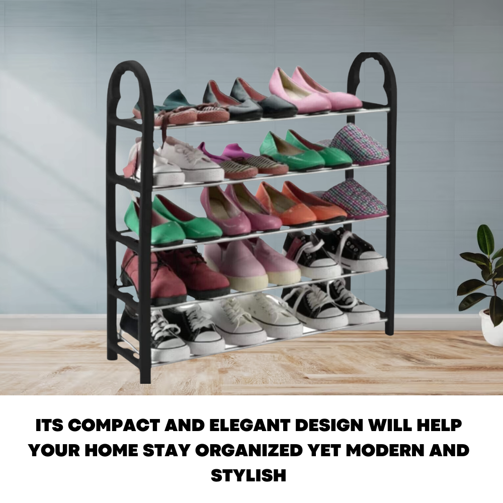 5 Tier 15 Pairs Space Saving Shoe Rack Lightweight & Compact