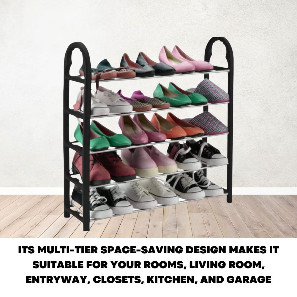 5 Tier 15 Pairs Space Saving Shoe Rack Lightweight & Compact