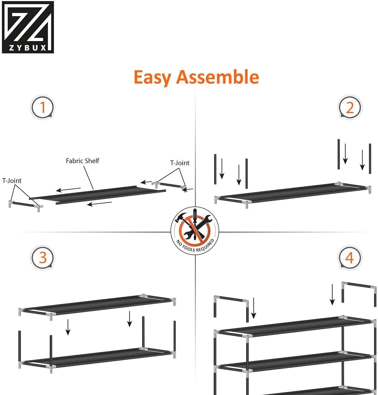 Long 3 Tier Fabric Organiser Shoe Shelf Rack Space Saving Stand Storage Compact - ZYBUX