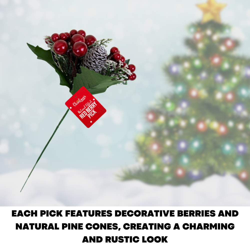 3x Christmas Red Berry Stems Artificial Pine Pick Tree Xmas Flower Decoration