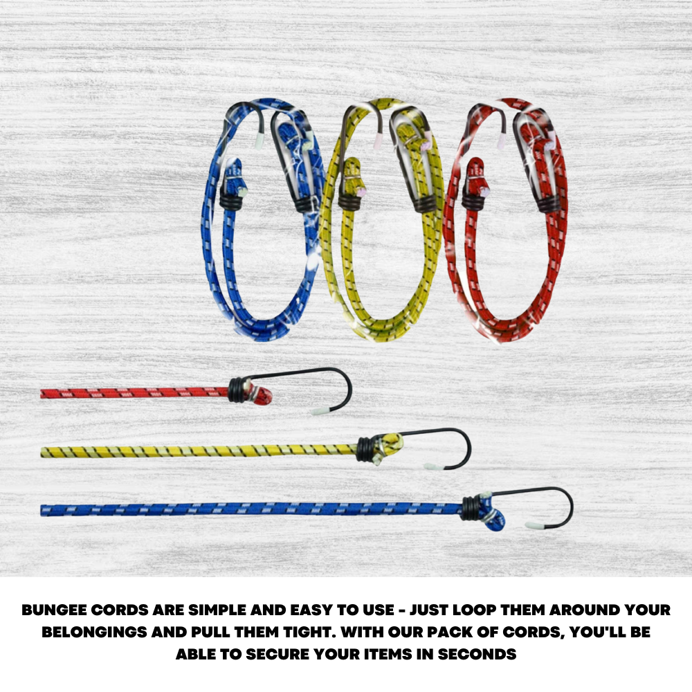 12x Bungee Straps Cords Wire Hooks Elastic Stretch Shock Cord Tie Luggage Bike - ZYBUX