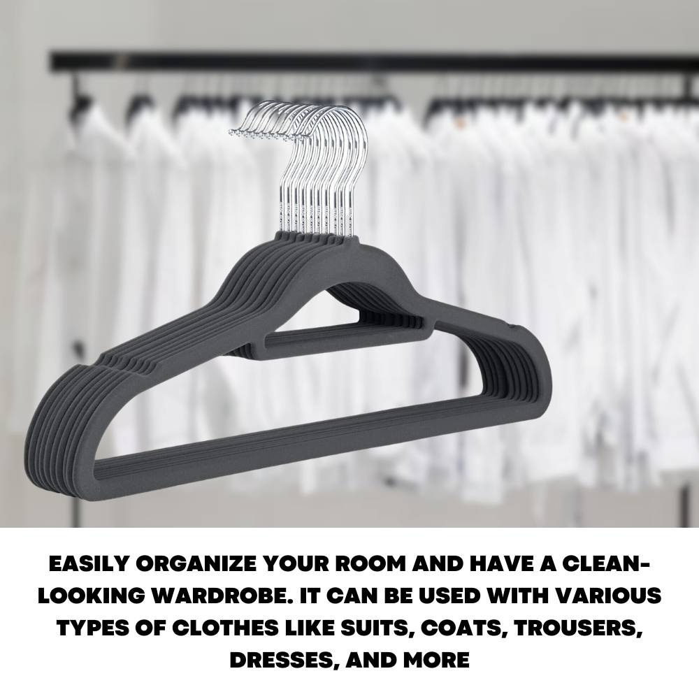 Non-Slip Velvet Adult Clothes Hanger Space Saving Wardrobe Coat Hangers, 20x - ZYBUX