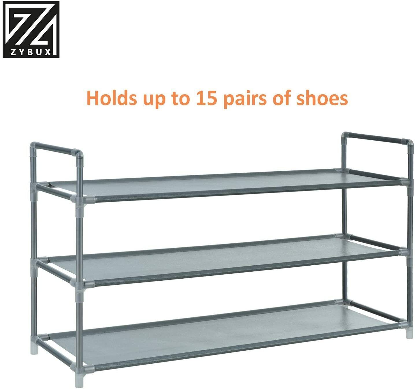 Long 3 Tier Fabric Organiser Shoe Shelf Rack Space Saving Stand Storage Compact - ZYBUX