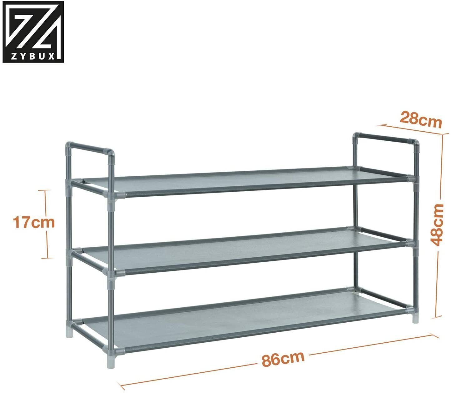 Long 3 Tier Fabric Organiser Shoe Shelf Rack Space Saving Stand Storage Compact - ZYBUX