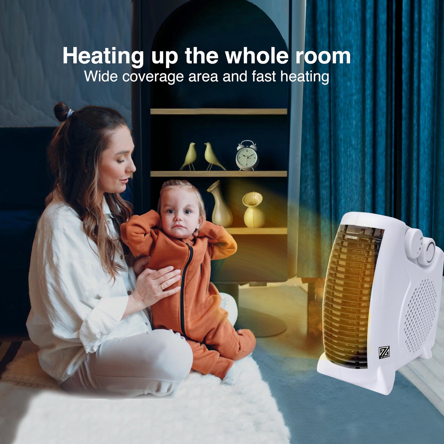 ZYBUX - 2000W Fan Heater with 2 Heat settings & Cool Function – Upright Electric Quiet Space Heater for Home with Variable Thermostat | Perfect Electric Room Heater (UPRIGHT FAN HEATER)