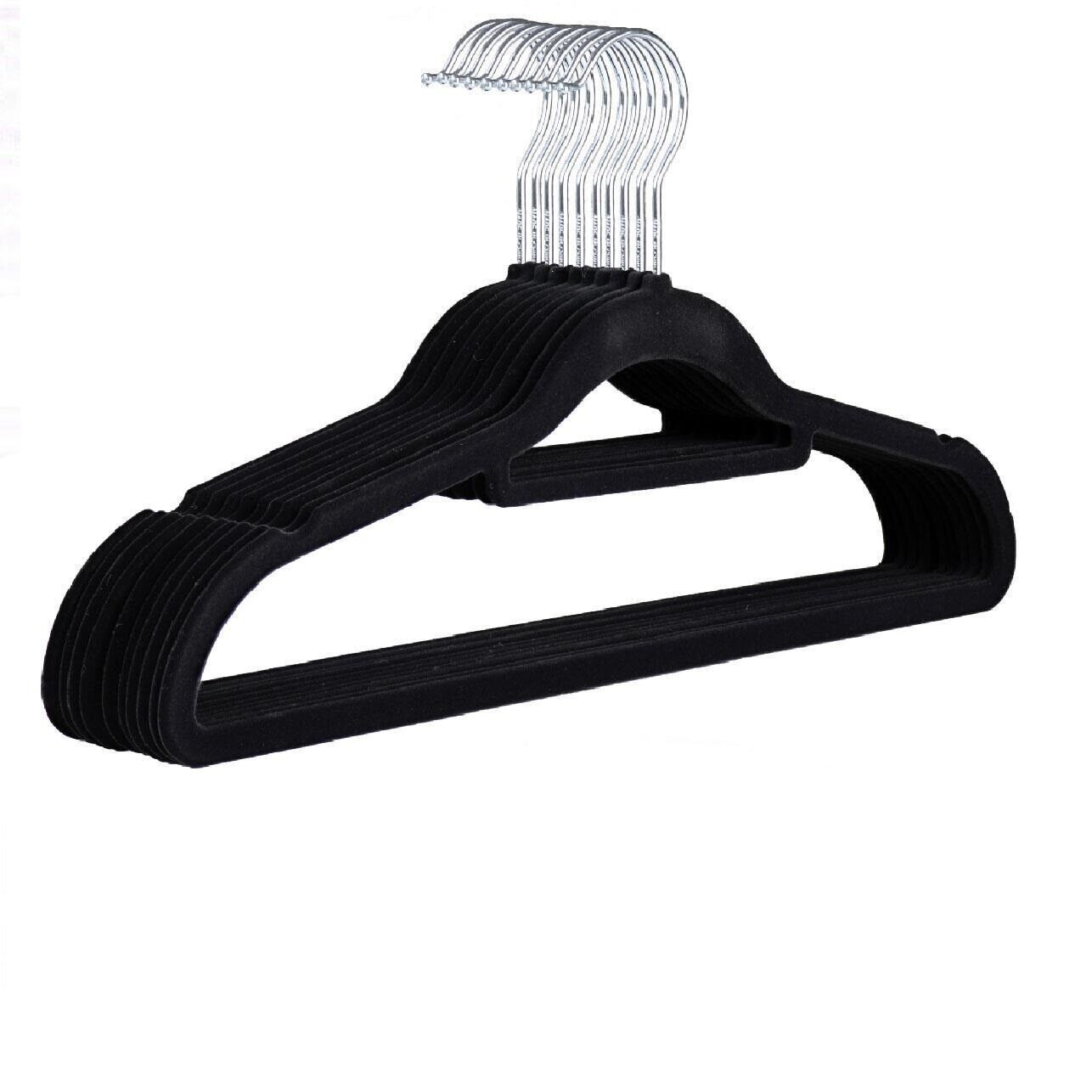 20 BLACK Velvet Hangers NON SLIP FLOCKED COAT CLOTHES HANGER TROUSER HANGING UK - ZYBUX
