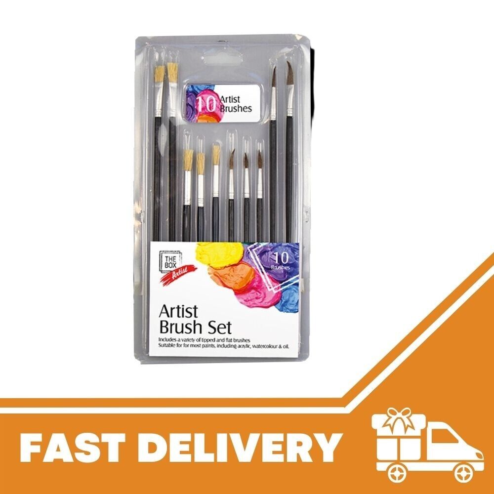 10Pc Artists Paint Brush Set Fine Art Model Making Oil Acrylic Watercolour Craft
