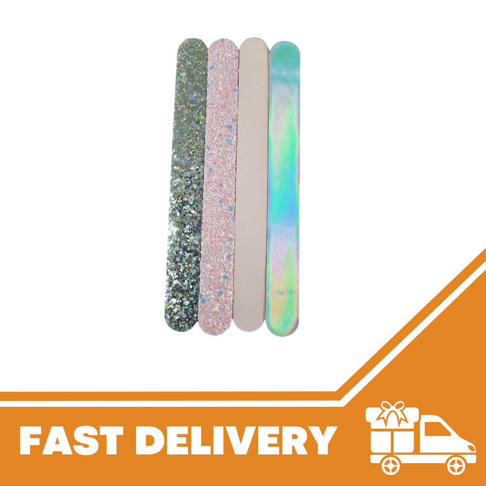 4 Pack Straight Large Nail Files Emery Board Dual Sided Glitter Medium Abrasive