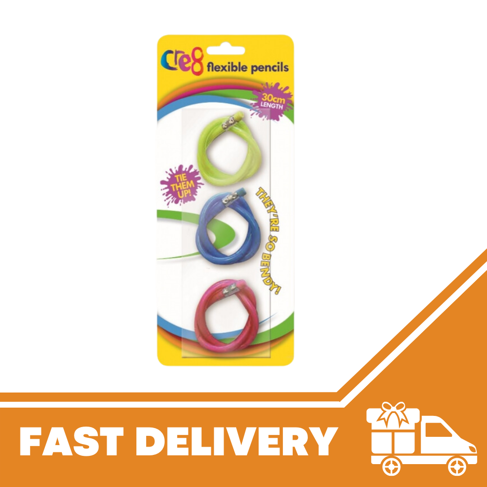 3 x Flexible Bendy Pencils Colours Erasers Soft Magic Bend Kids Children School - ZYBUX