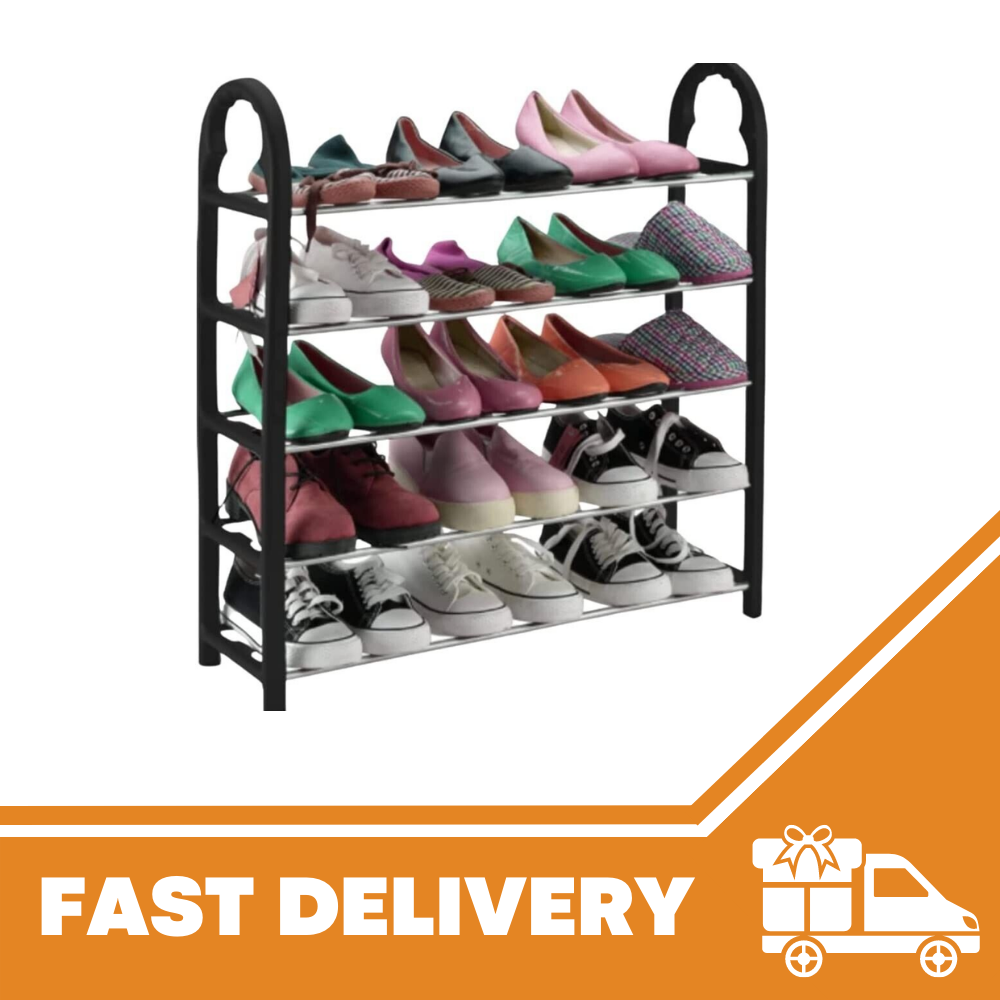 5 Tier 15 Pairs Shoe Stand Rack Organiser Lightweight Compact Space Save Storage