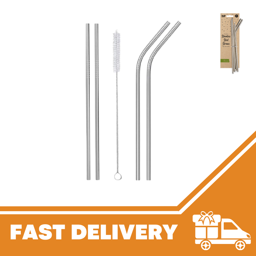 23 cm Silver Drinking Straws Stainless Steel Reusable