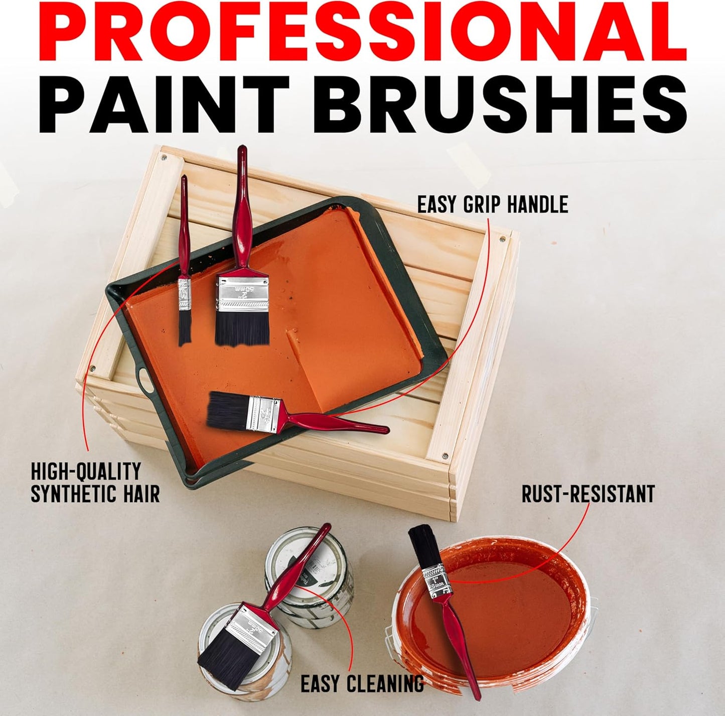 Professional Paint Brushes with No Loss of Bristle Paintbrush Heads, Studio Craft & Technique (5 Piece Pack)