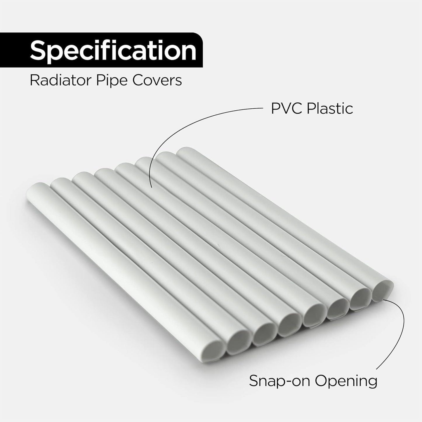 8 White Radiator Pipe Covers 19.5cm Sleeves Shrouds Snap Around Pipes