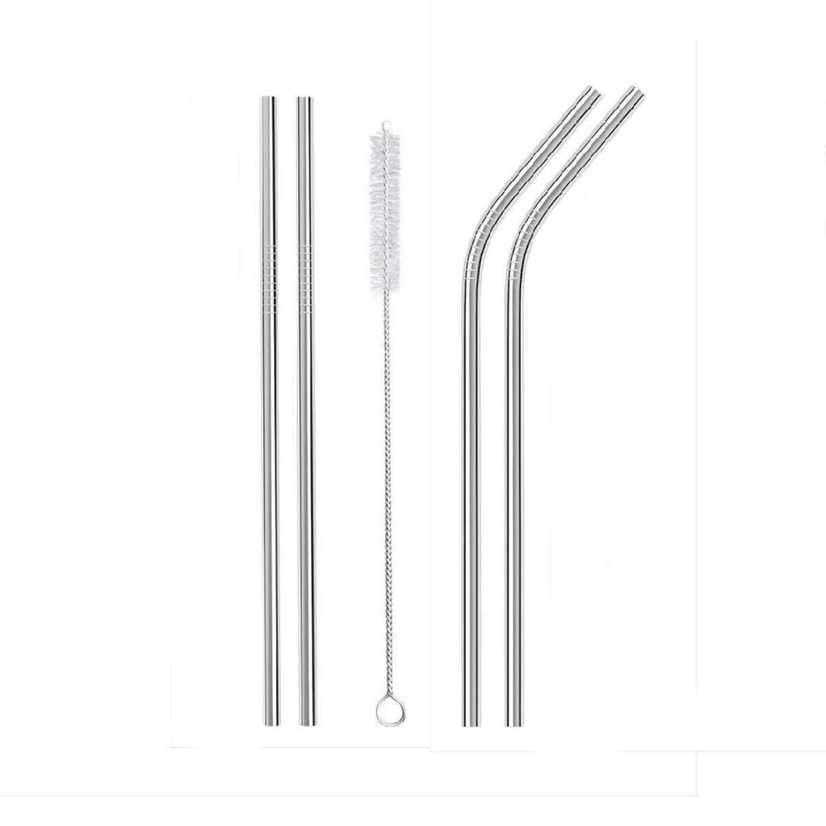 23 cm Silver Drinking Straws Stainless Steel Reusable