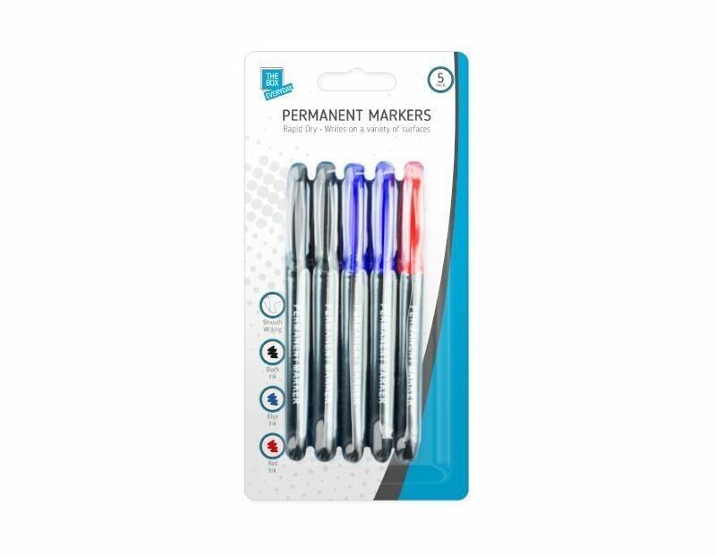 5 Pack Permanent Marker Pens Multi Assorted Colour Fast Drying New Tip Point