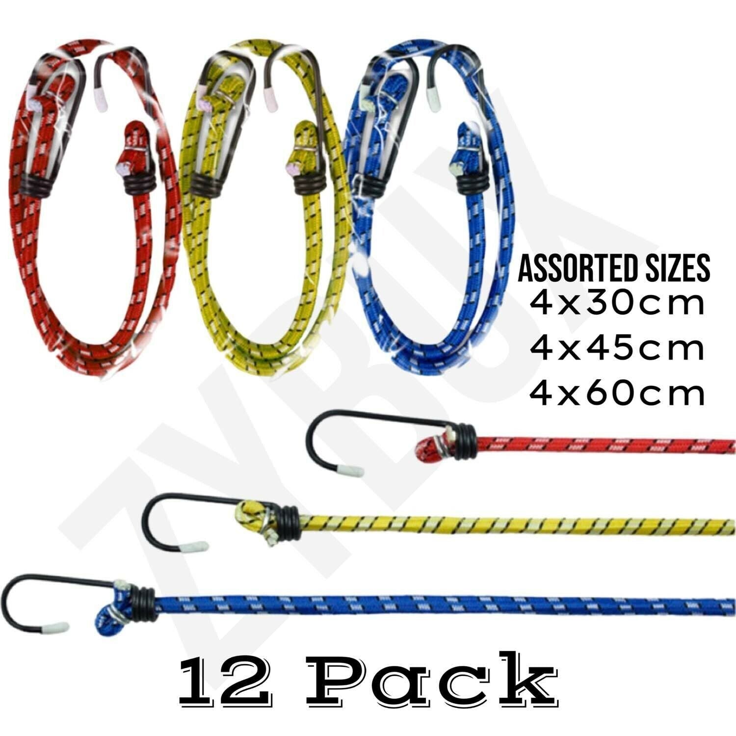 12x Bungee Straps Cords Wire Hooks Elastic Stretch Shock Cord Tie Luggage Bike - ZYBUX