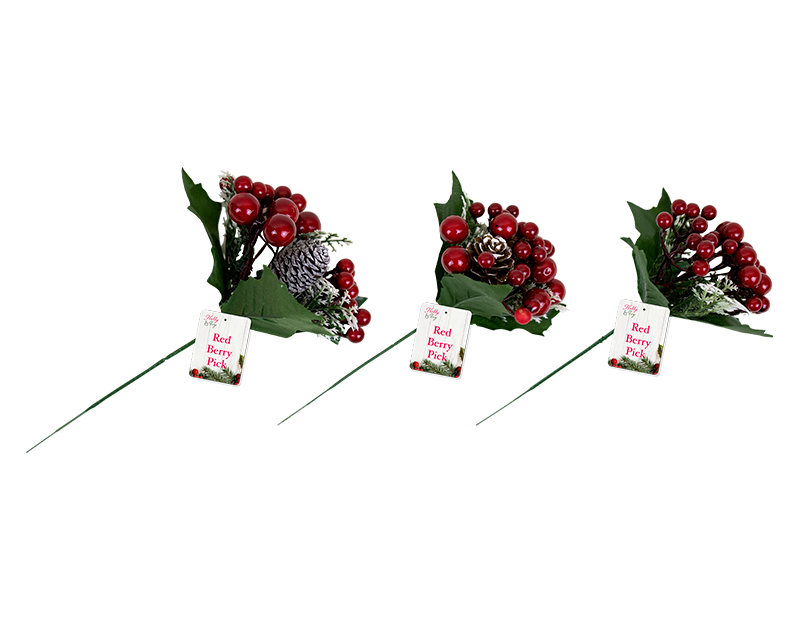 3x Red Berry Stems Flower Decoration Christmas