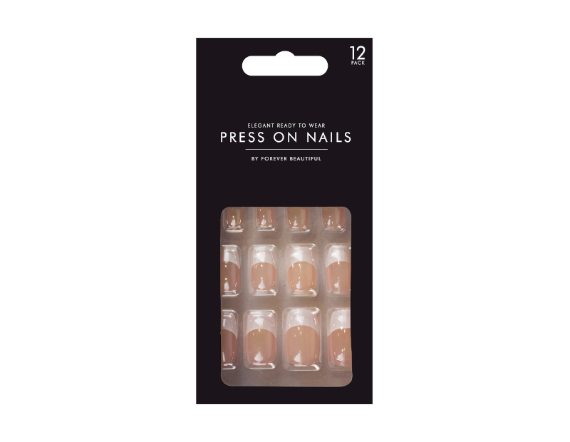 12x Press on False Nails Polished Painted French Manicure Style Kit Beauty Set