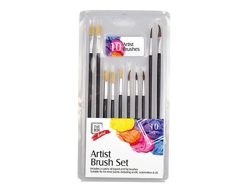 10Pc Artists Paint Brush Set Fine Art Model Making Oil Acrylic Watercolour Craft