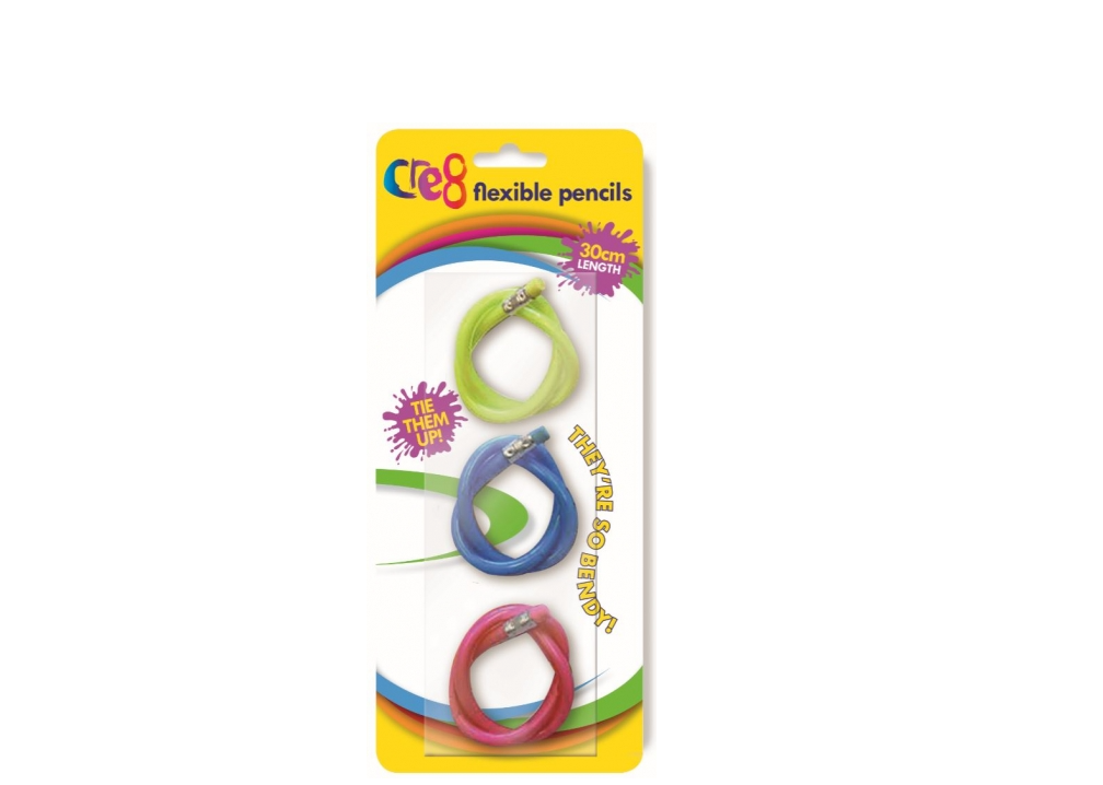 3 x Flexible Bendy Pencils Colours Erasers Soft Magic Bend Kids Children School - ZYBUX
