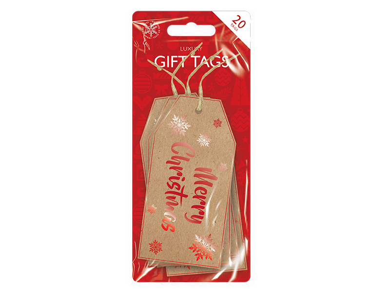 20x Merry Christmas Gift Tags Kraft Paper Tag Xmas Handmade Luxury Card 12x5.5cm - ZYBUX