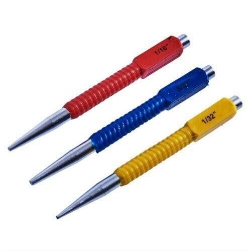 3Pcs Colour Coded Nail Punch Tool Set Carbon Steel Body Hide Pins 1/32 1/16 3/32 - ZYBUX