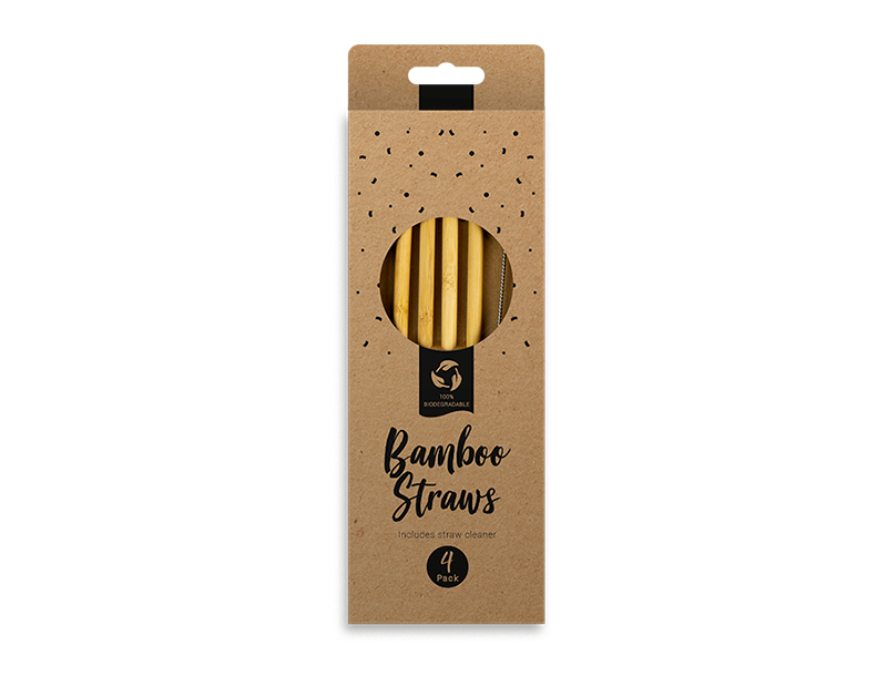 4x Reusable Bamboo Straws Natural & Eco Friendly