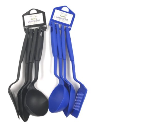 4 Pack Plastic Utensil Set For Kitchen With 28cm Ladle Turner Spoons