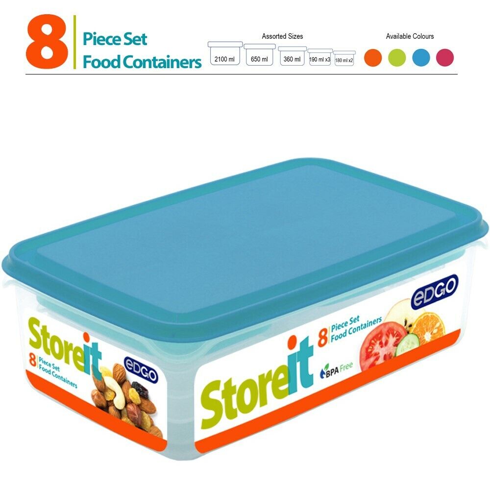 8x Plastic Food Containers Storage Boxes Set With Lid Lunch Box Microwave Safe - ZYBUX