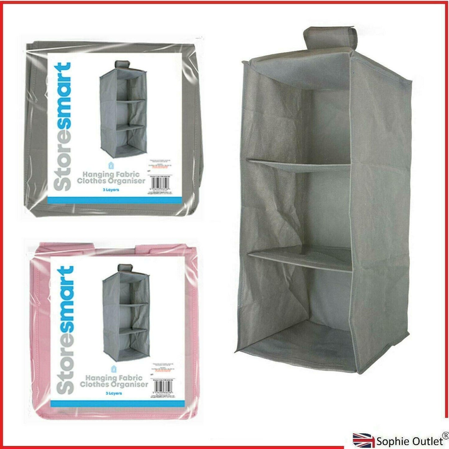 3 Pocket Wardrobe Hanging Shelf Storage Rack Clothes Shoes Organise Hang Closet - ZYBUX