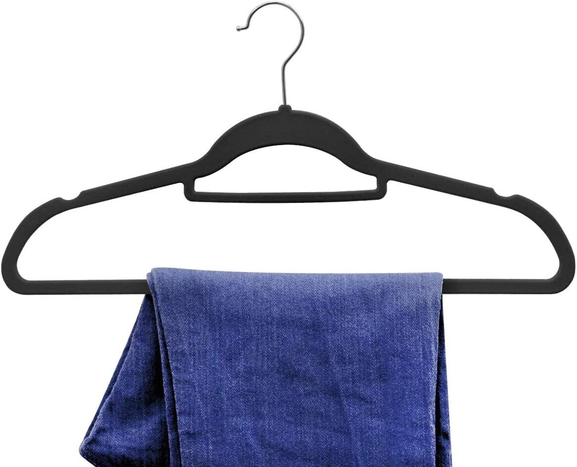20 BLACK Velvet Hangers NON SLIP FLOCKED COAT CLOTHES HANGER TROUSER HANGING UK - ZYBUX