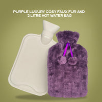 2 Litre Hot Water Bottle with Cosy Fluffy Cover Premium Faux Fur Bag Large 2L