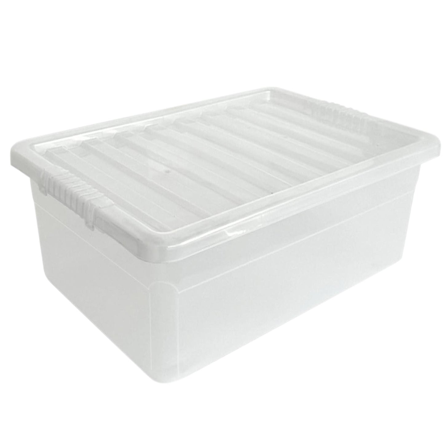 Underbed Plastic Storage Boxes with Lids – Clear & Black – 30L, 32L | Stackable Plastic Containers for Clothes, Shoes & Bedding | Space-Saving, Durable, BPA Free Storage Bins