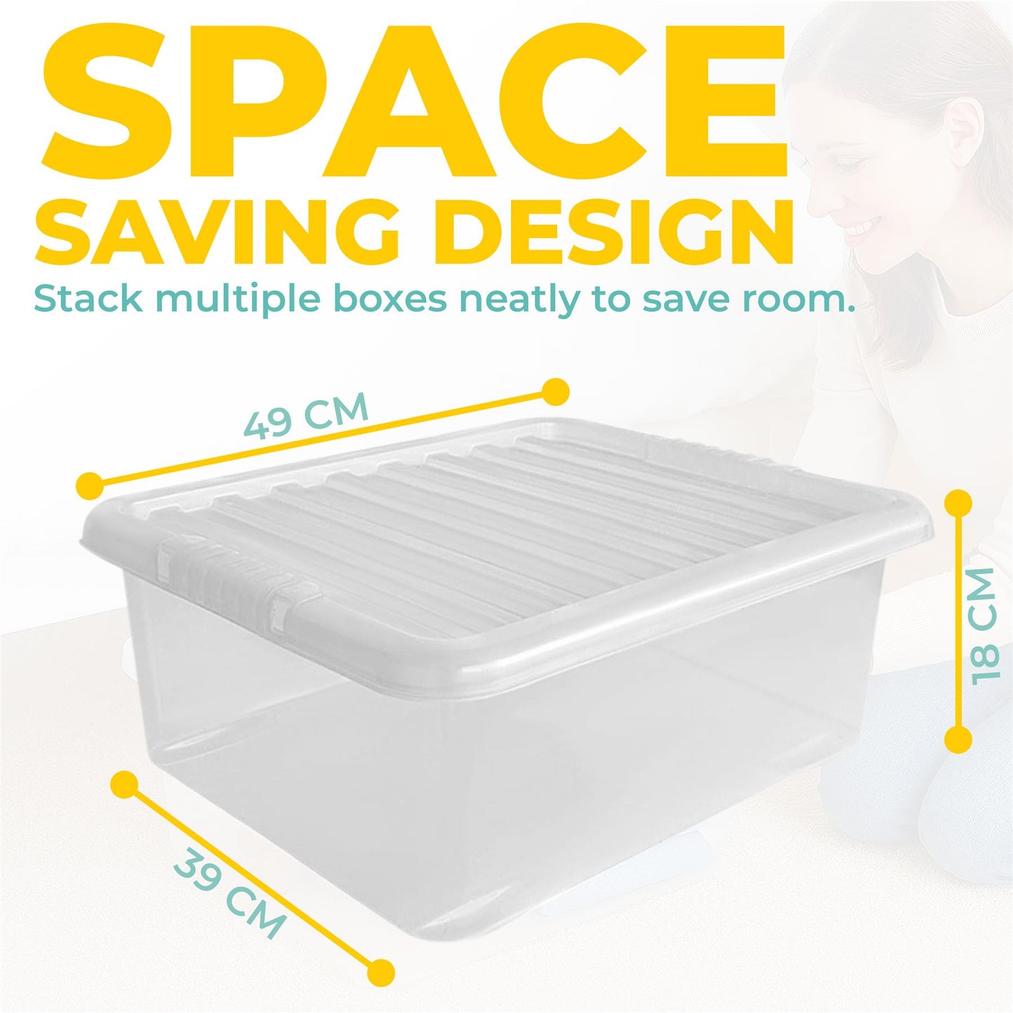 Underbed Plastic Storage Boxes with Lids – Clear & Black – 30L, 32L | Stackable Plastic Containers for Clothes, Shoes & Bedding | Space-Saving, Durable, BPA Free Storage Bins