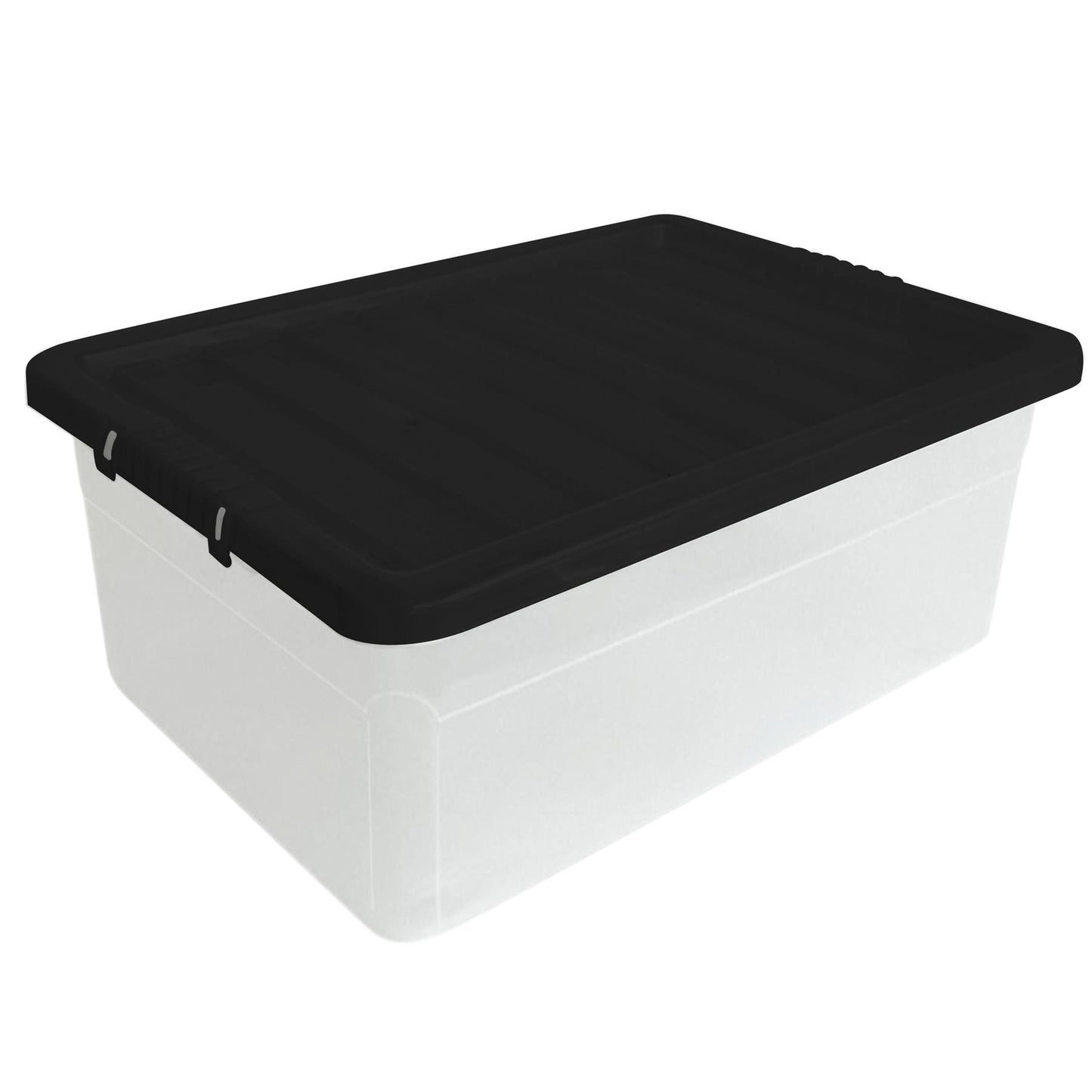Underbed Plastic Storage Boxes with Lids – Clear & Black – 30L, 32L | Stackable Plastic Containers for Clothes, Shoes & Bedding | Space-Saving, Durable, BPA Free Storage Bins