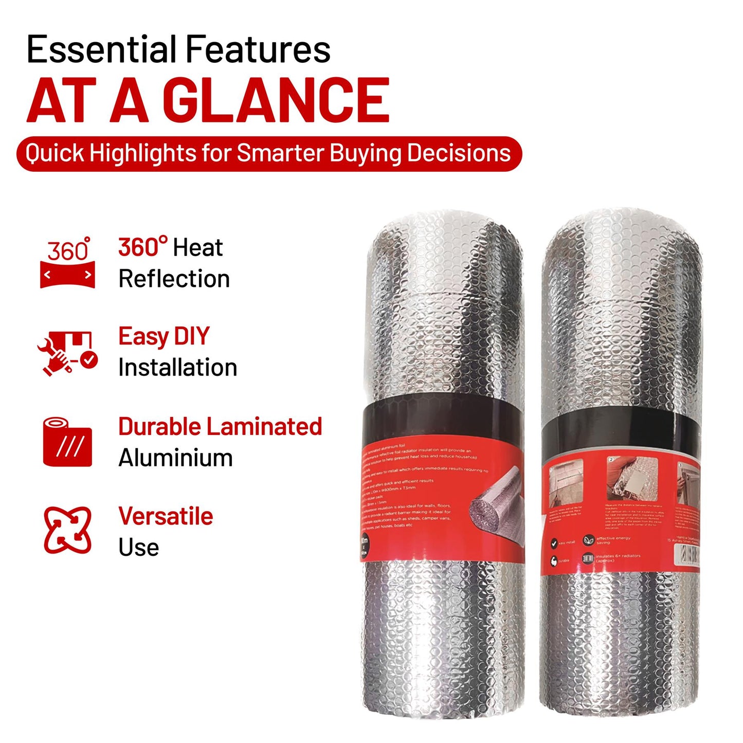 10m x 60cm Foil Insulation Roll, 3mm Thickness – 3-in-1 Reflective Radiator Panels – Heat & Vapor Barrier for Walls, Roof, Floor & Ceiling – Energy-Saving Foil with Adhesive Pads Included