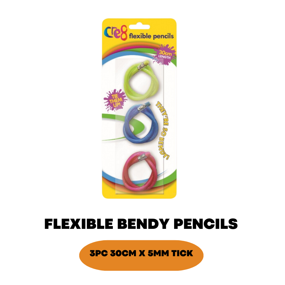 3 x Flexible Bendy Pencils Colours Erasers Soft Magic Bend Kids Children School - ZYBUX