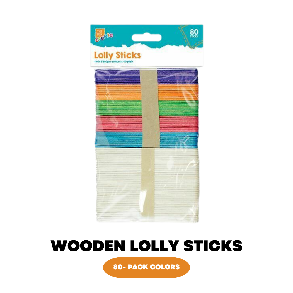80 Pack Ice Lolly Lollipop Sticks Coloured Lollies Natural Wooden Craft 120x10mm - ZYBUX