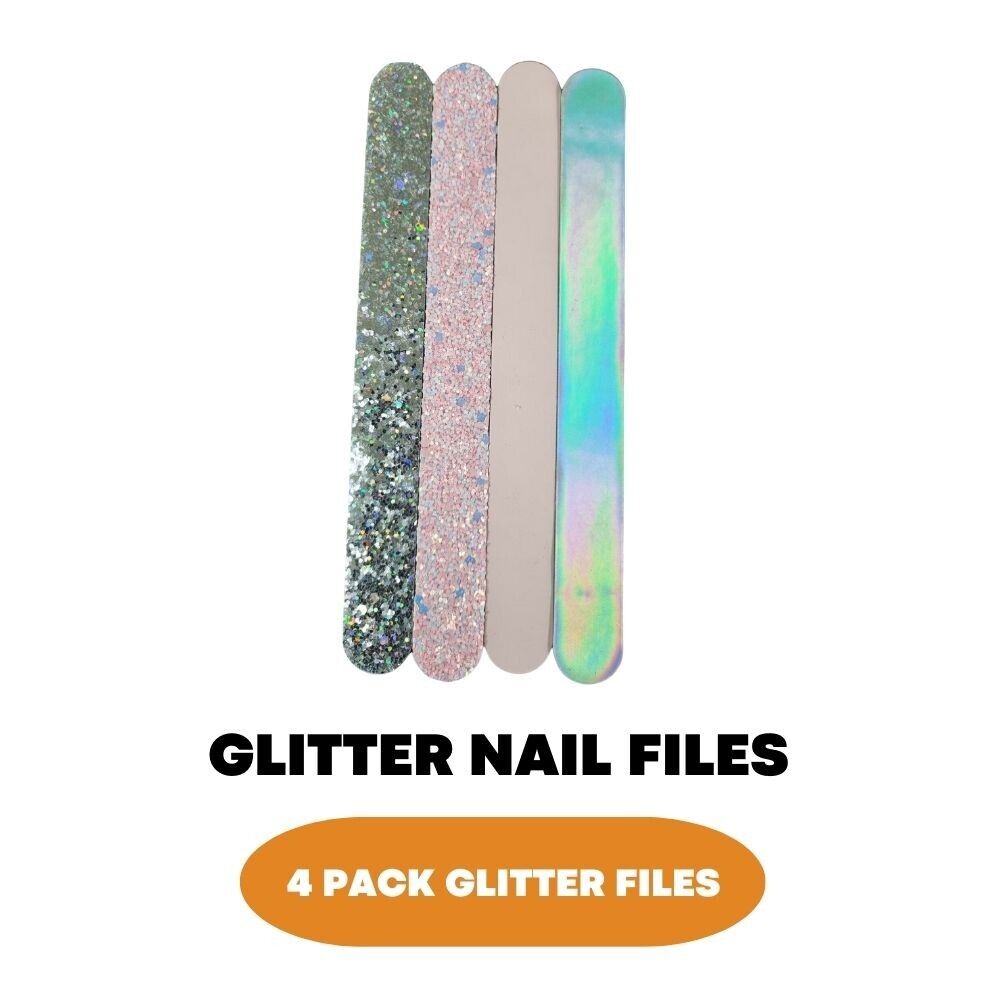 4 Pack Straight Large Nail Files Emery Board Dual Sided Glitter Medium Abrasive