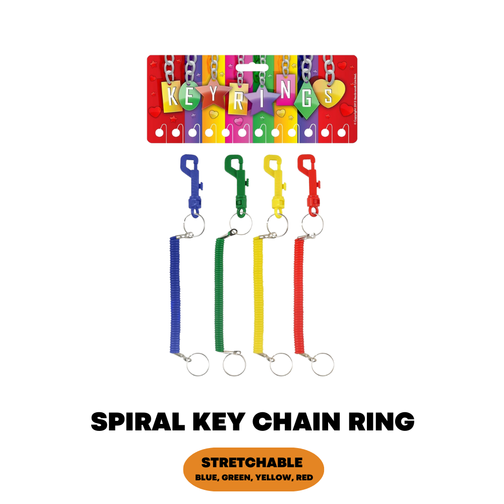 Spiral Key Chain Belt Snap Hook Clip On Ring Coil Stretch Spring Keyring Safe