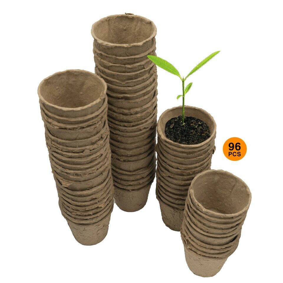 Biodegradable Plant Pots 96pcs Round Fibre Pot Gardening Seedling Nursery Cups - ZYBUX