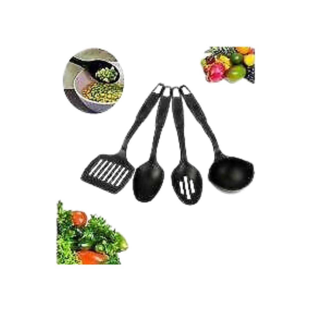 4 Pack Plastic Utensil Set For Kitchen With 28cm Ladle Turner Spoons