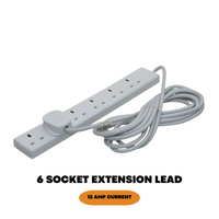 2 Metre 6 Way Extension Lead Mains 6 Gang Socket Cable Plug Power 13amp 240v, UK