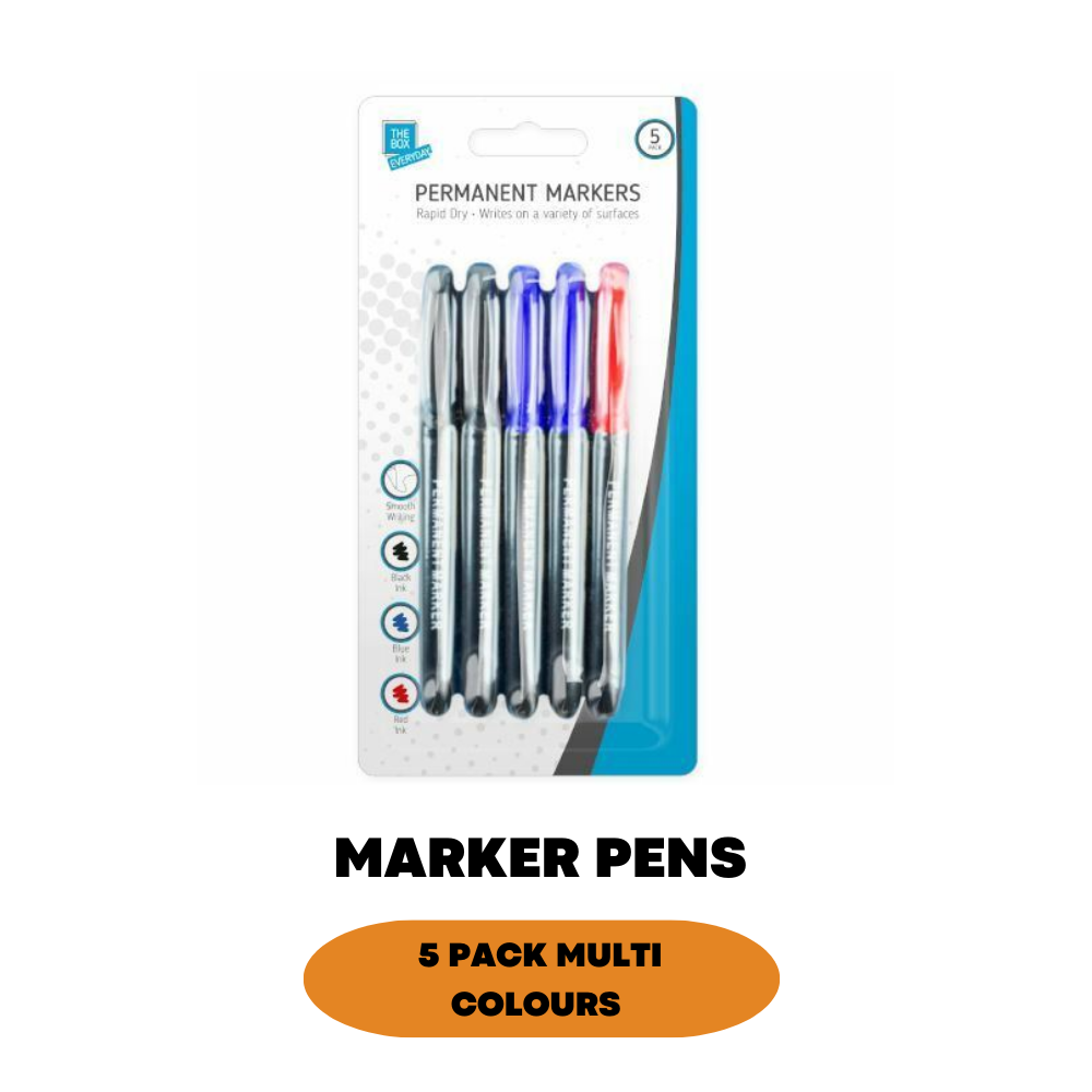 5 Pack Permanent Marker Pens Multi Assorted Colour Fast Drying New Tip Point