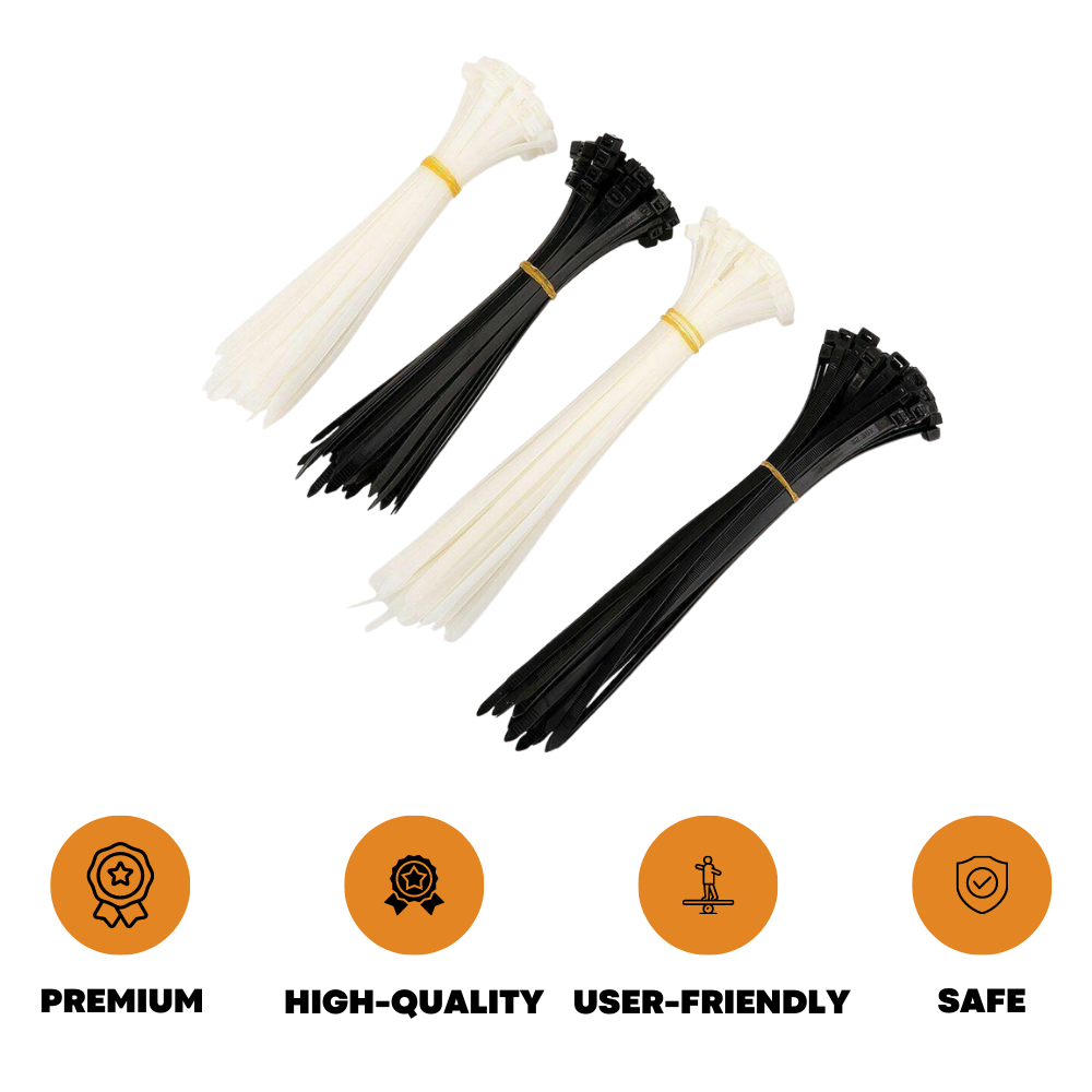 48x Cable Plastic Ties Zip Cord For Heavy Duty Organisation